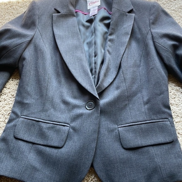 Candie’s L Button Front Blazer Jacket Women's Large Gray EUC Interview Business - Picture 3 of 9
